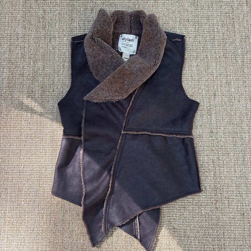 🤎 Dylan by True Grit Faux Shearling Vest | Size S | Dark Brown
